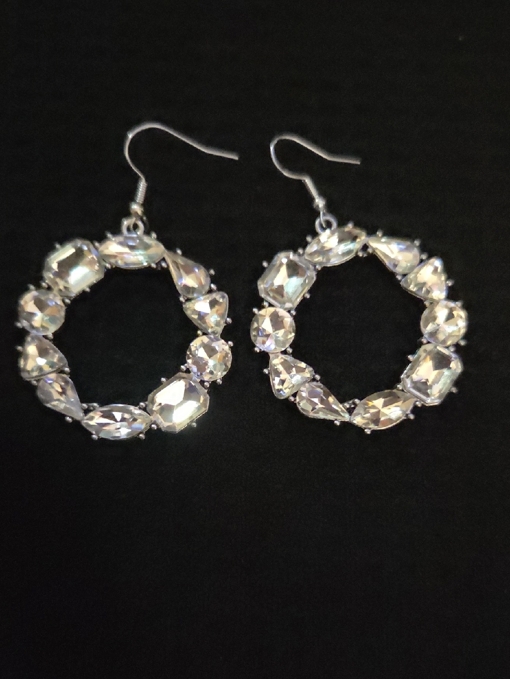Crystal Hoop Drop Earrings - Silver Tone